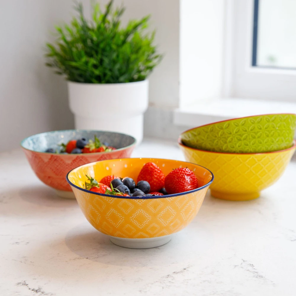 4x Mikasa Does it All Kitchen Dining Tableware Glazed Bowl 15.7cm Yellow Floral<!-- --> | Catch.com.au