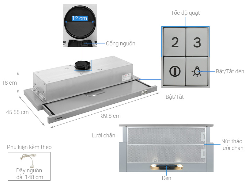 Máy hút mùi âm tủ BOSCH DFT93AC50