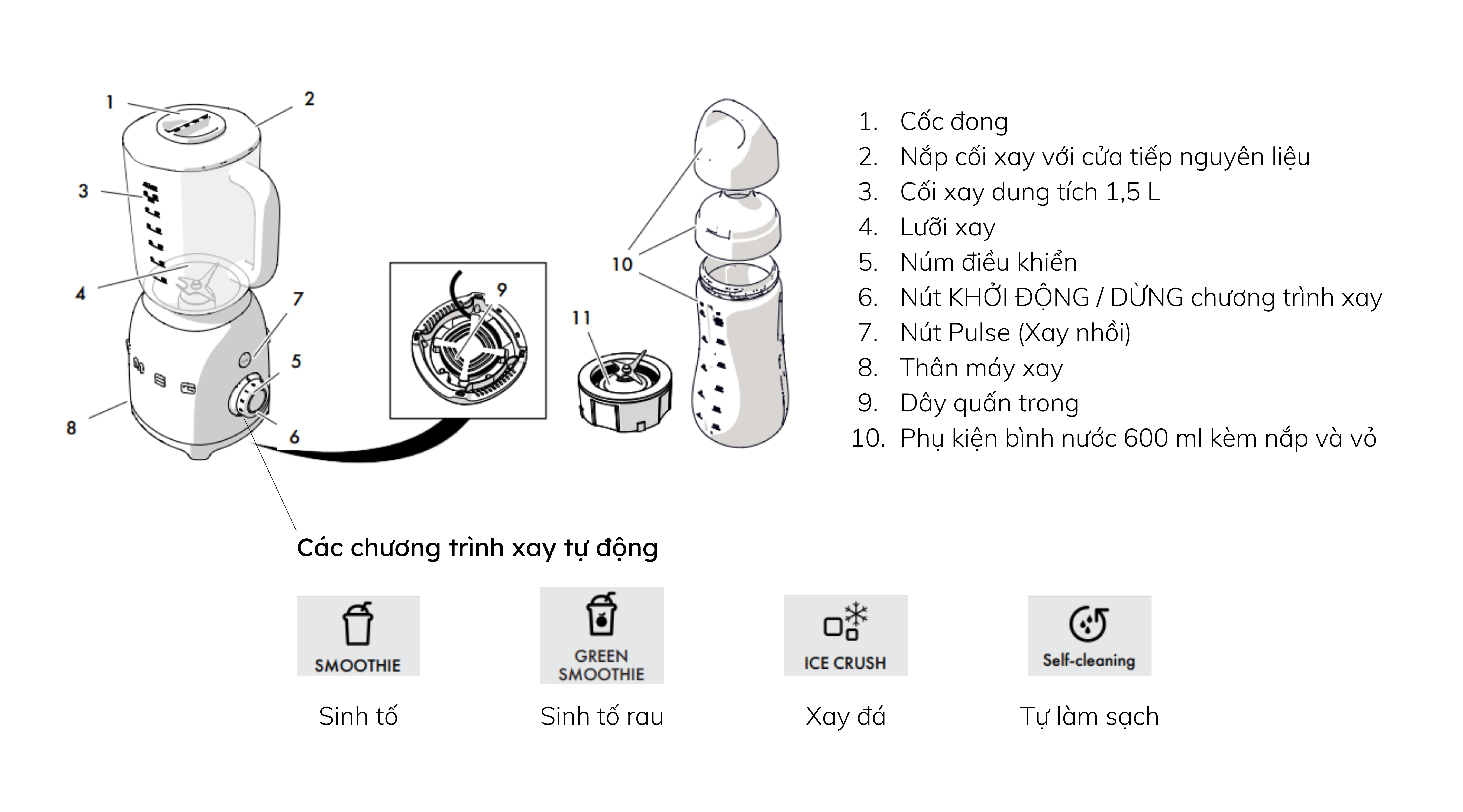 Tổng quan các bộ phận máy xay sinh tố Smeg BLF03