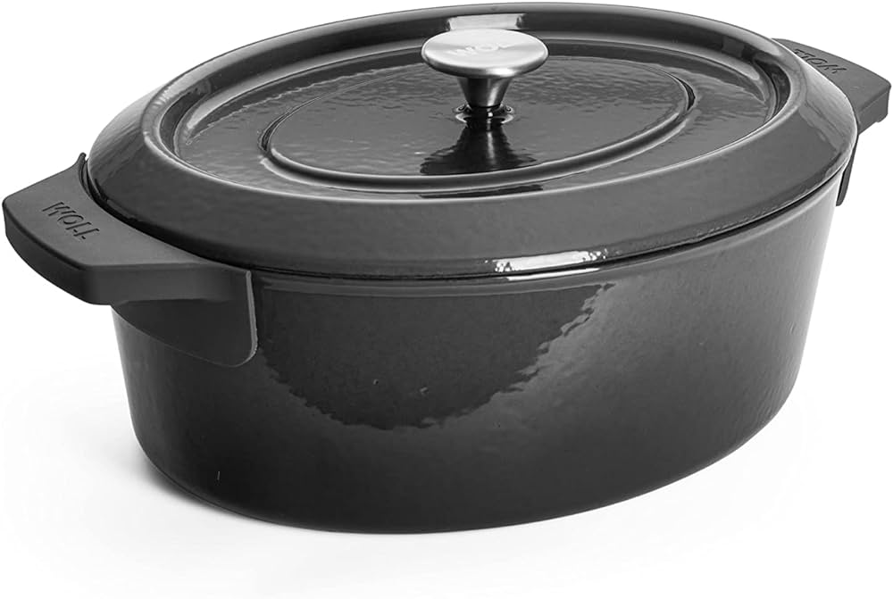 Woll Iron Casserole Dish with Lid and Silicone Handles, Inductive, 34 x 26 cm, 12.5 cm High, 7.5 L, Suitable for All Types of Cookers, Cast Iron, Oven-Safe up to 250°, Grey :