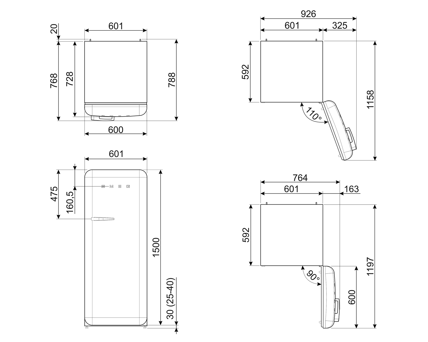 Thông số kĩ thuật của tủ lạnh Smeg màu cờ Italia FAB28RDIT5