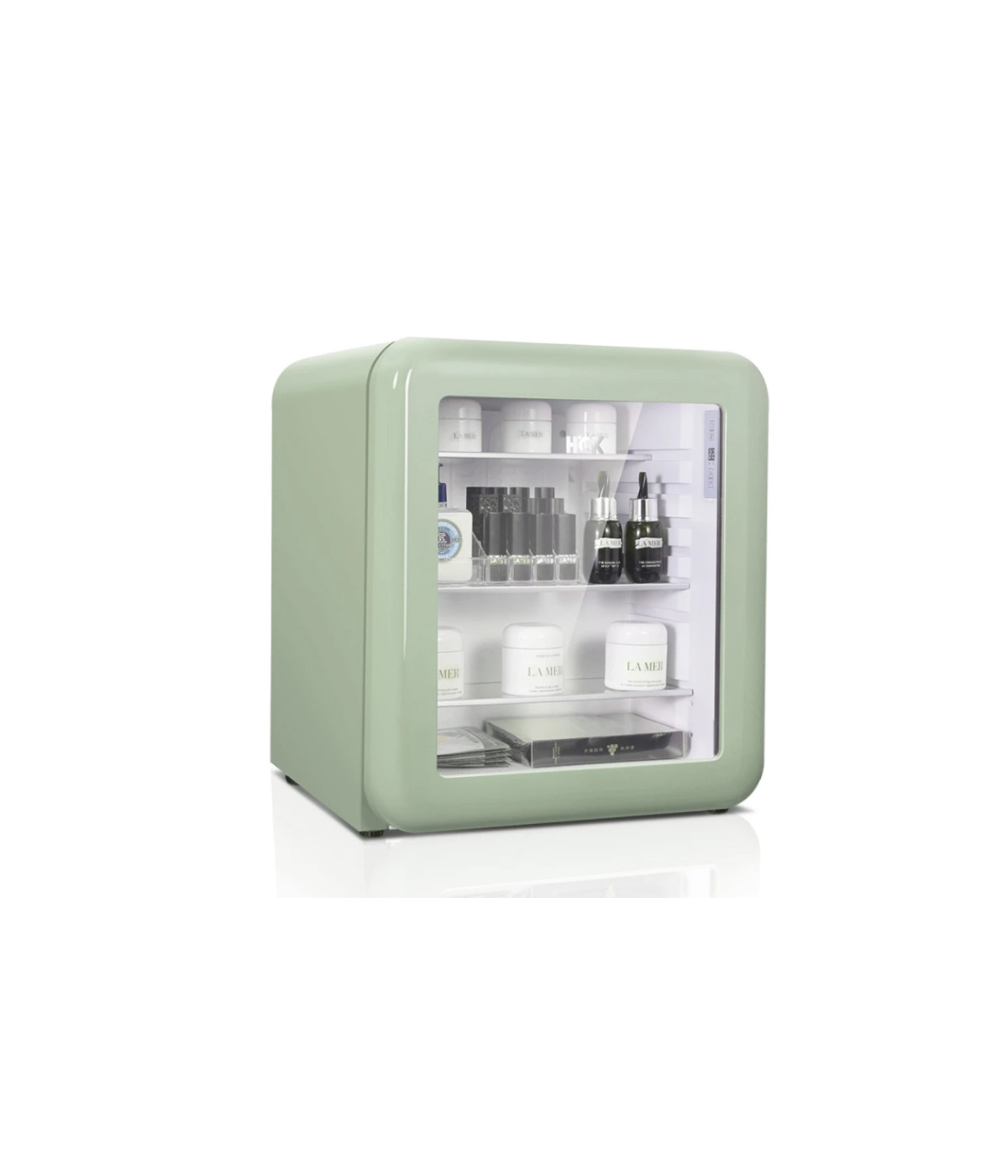 Tủ lạnh đựng mỹ phẩm và đồ uống HCK 48L màu xanh mint có mặt kính