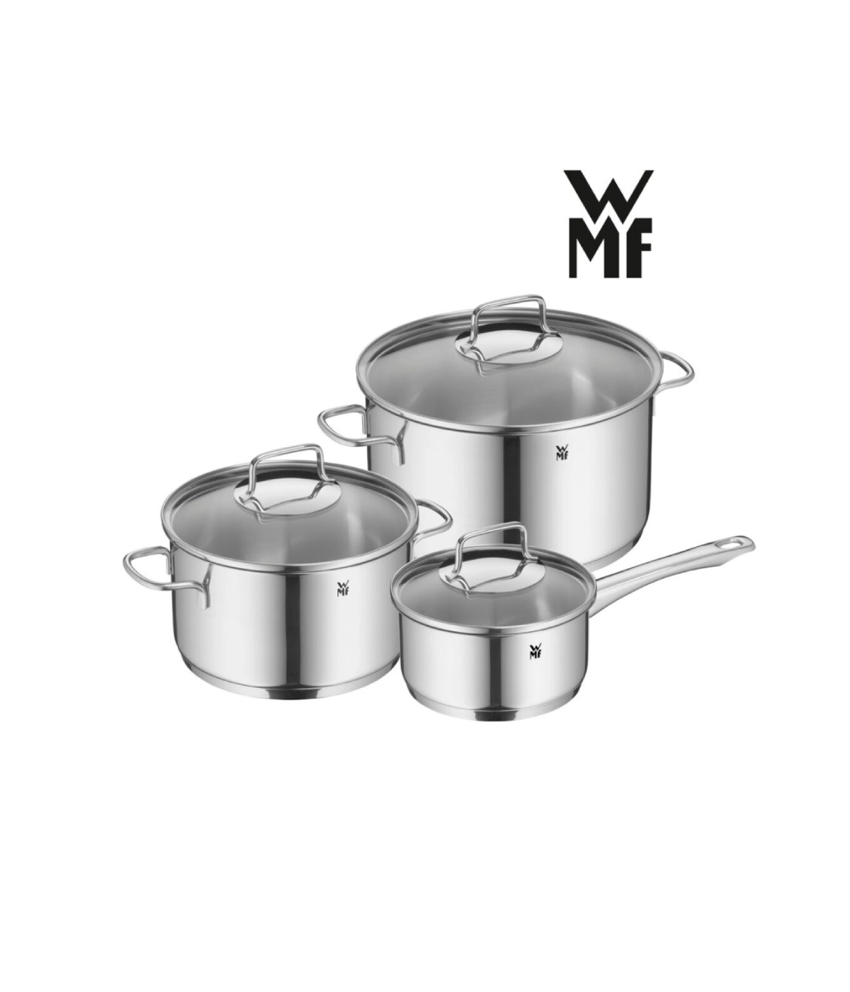 Bộ 3 nồi WMF Astoria gồm 2 nồi vung kính (24cm & 20cm) và 1 quánh 16cm vung kính