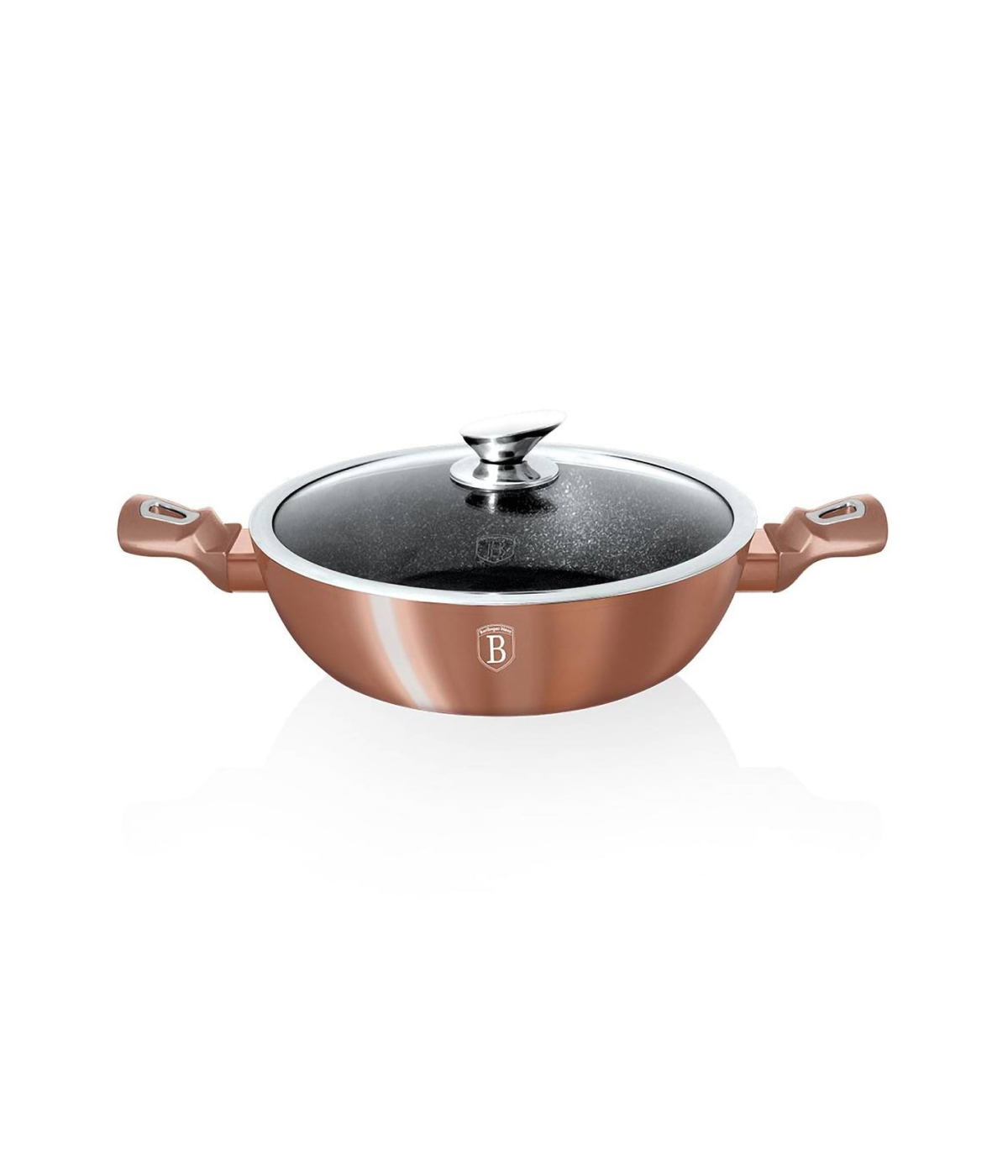 Nồi Chảo 2 Quai Cầm Có Nắp Berlinger Haus BH/1519N 28cm Lớp Chống Dính Bằng Đá Màu Rose Gold