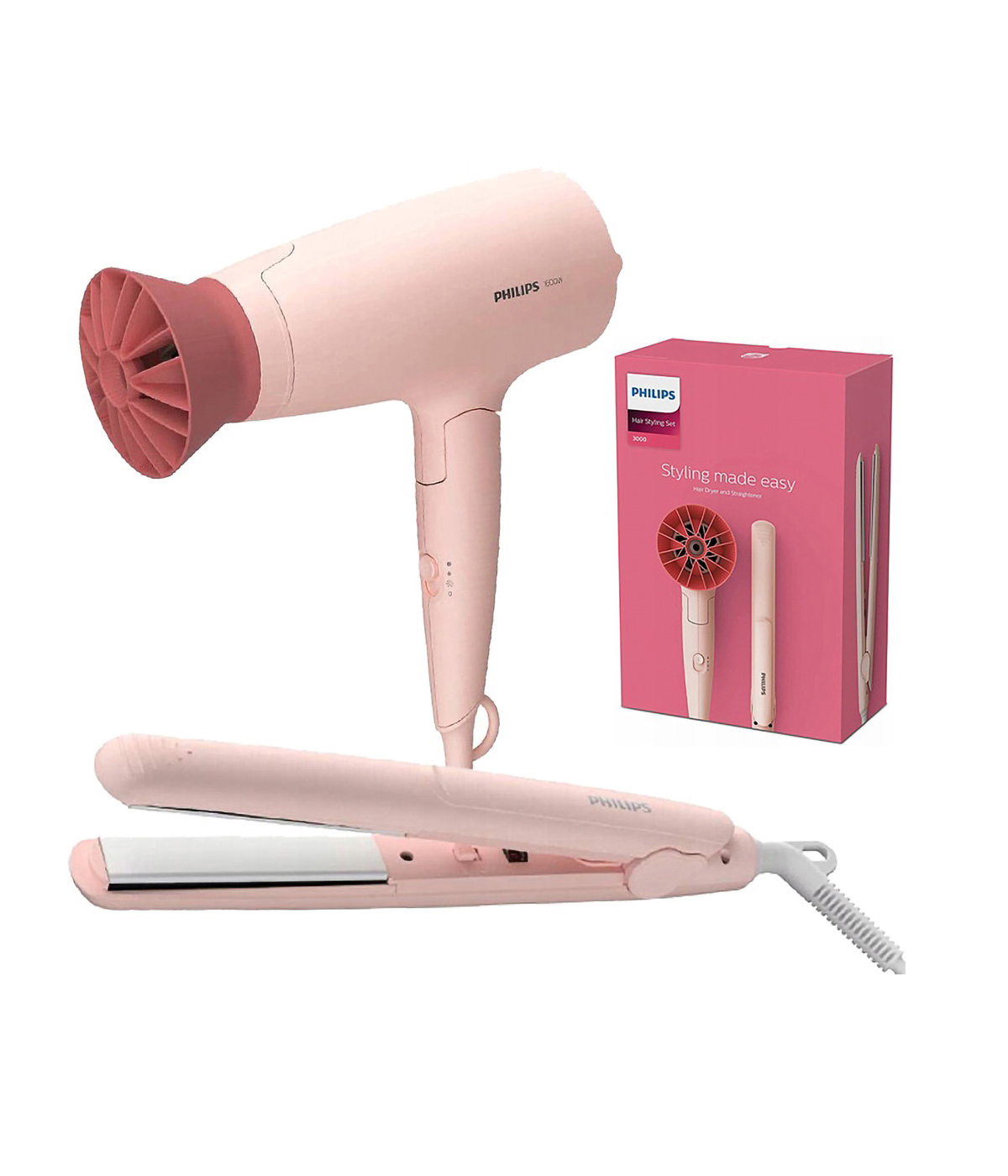 Set Máy sấy tóc và Máy ép tóc Philips BHP398/00 Màu Hồng 1600W