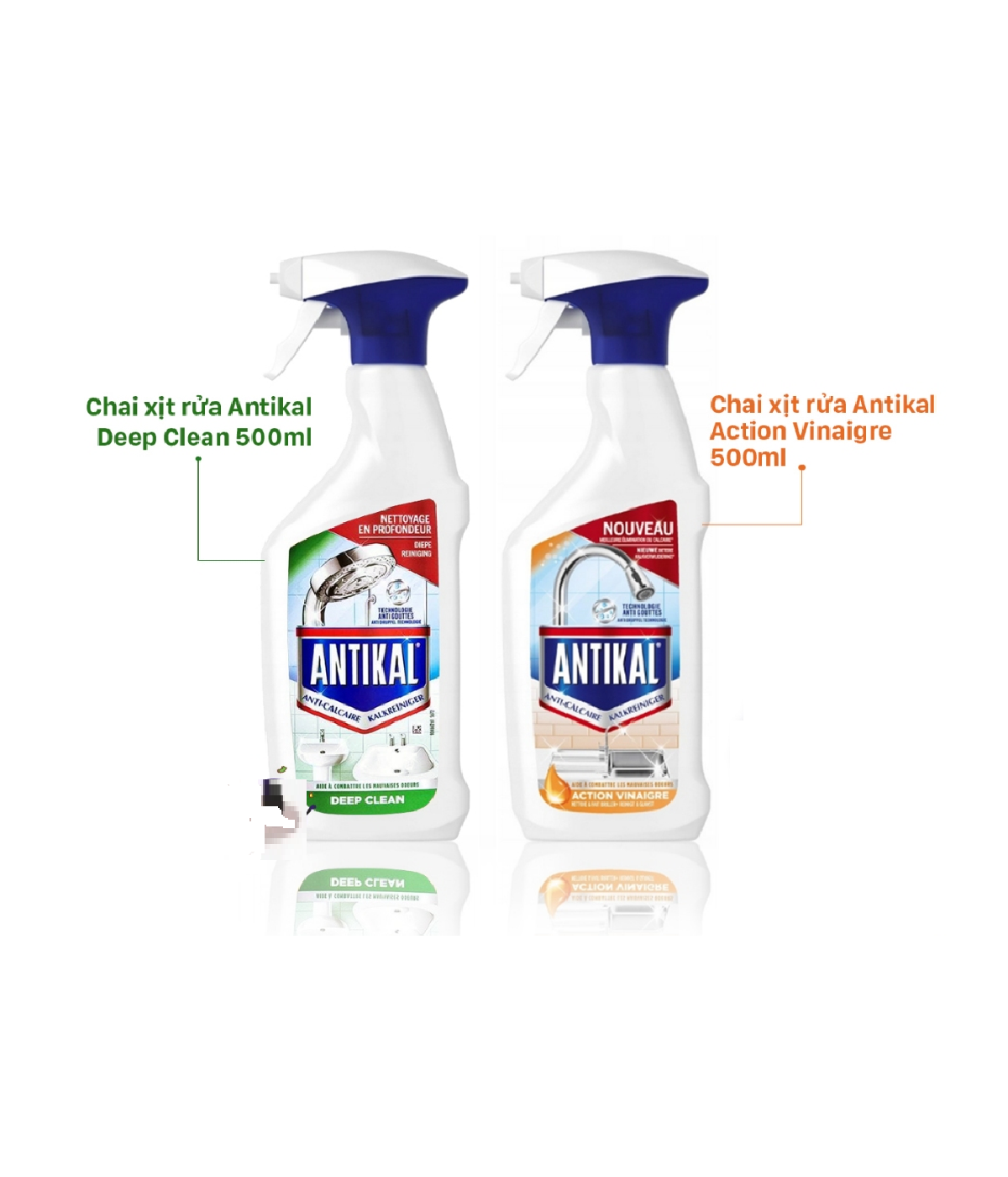 Chai xịt rửa Antikal 500ml (  Deep Clean, Action Vinaigre)