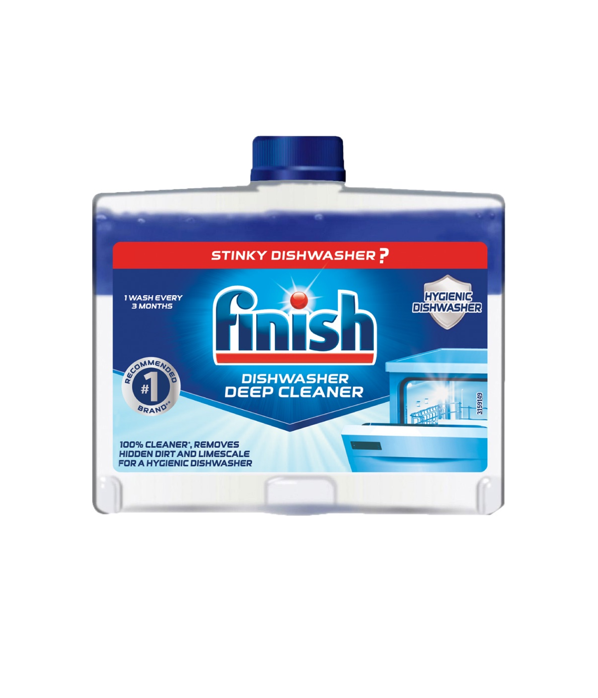 Dung dịch vệ sinh máy rửa bát Finish 250ml – màu xanh ( thùng 12 chai )