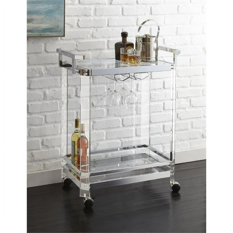Steve Silver Aerin Modern Acrylic Server or Bar Cart, Clear