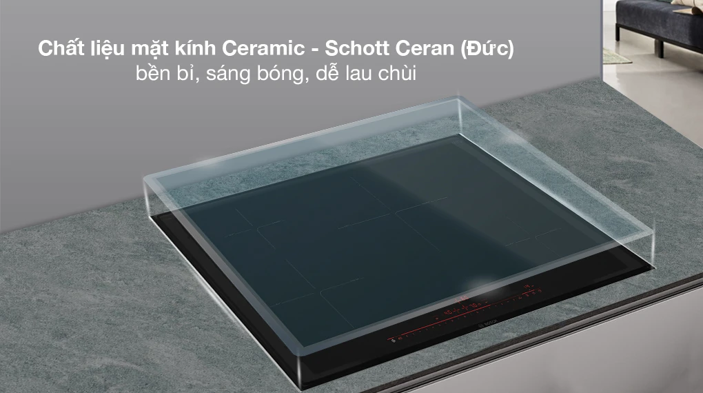 Mặt kính - Bếp từ 4 vùng nấu lắp âm Bosch PIE875DC1E Thiết kế - Chất liệu mặt bếp