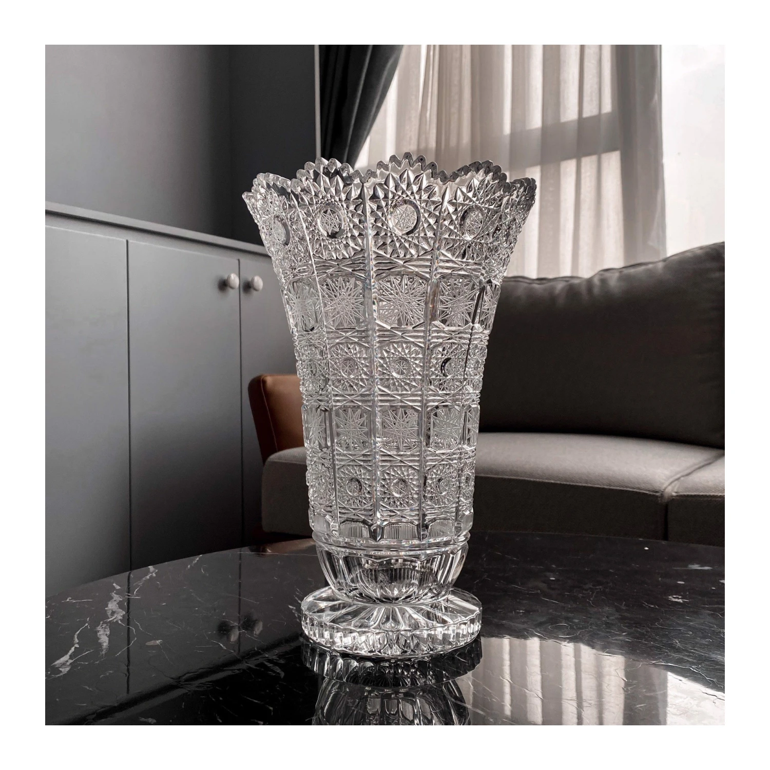 Bình hoa pha lê Bohemia M57 chân đế tròn 30.5cm