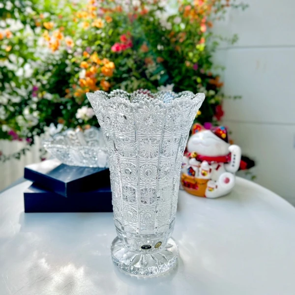 Lọ hoa pha lê mài Bohemia 30,5cm chân đế tròn Shop Hàng Đức