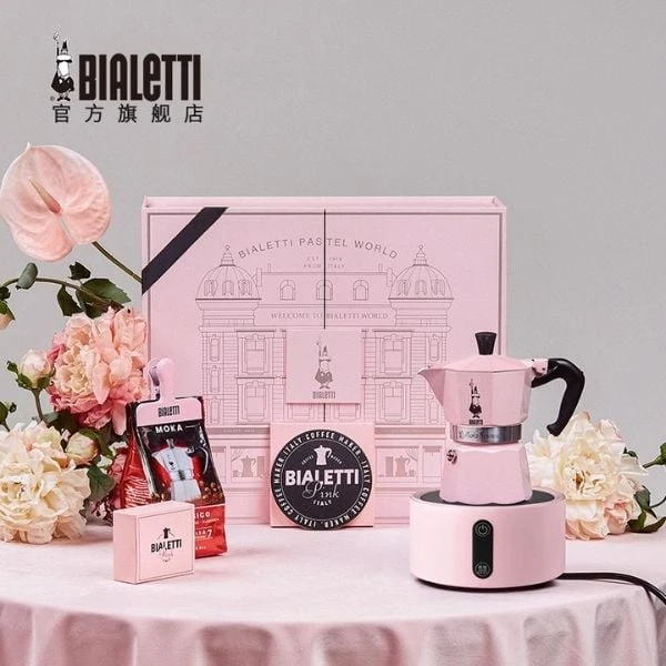 BỘ ẤM CAFE BIALETTI STEAM AGE MOKA POT MÀU HỒNG - MADE IN ITALY