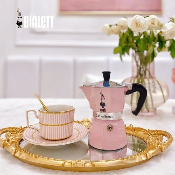 Set Bình đun cà phê Bialetti Moka 130ml 3 cốc màu hồng