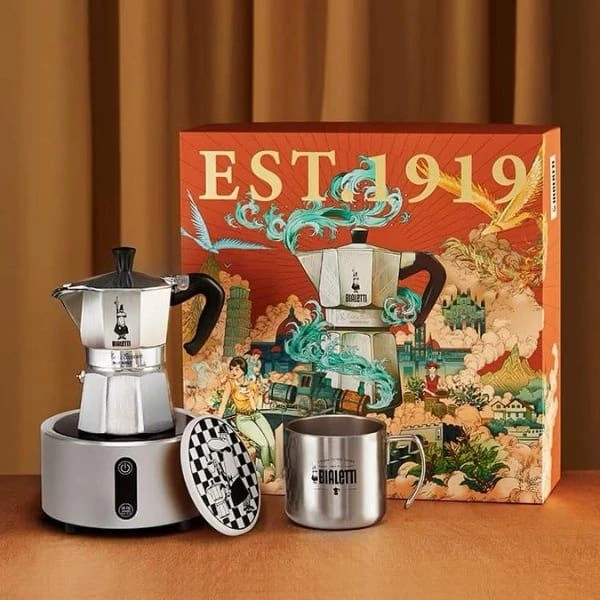 BỘ ẤM CAFE BIALETTI STEAM AGE MOKA POT MÀU NÂU - MADE IN ITALY