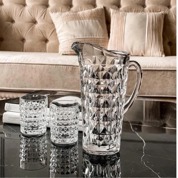 Bộ bình nước Bohemia Diamond gồm 1 Bình 1250ml va 6 Cốc 260ml - German
