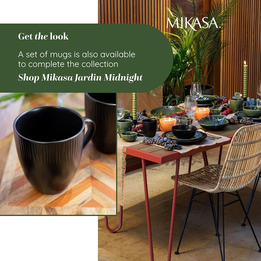 Mikasa Jardin Midnight 12-Piece Dinner Set, Stoneware Dinner Set for 4 People with Dinner Plates, Side Plates and Bowls, Black - Gift Box & Dishwasher ...