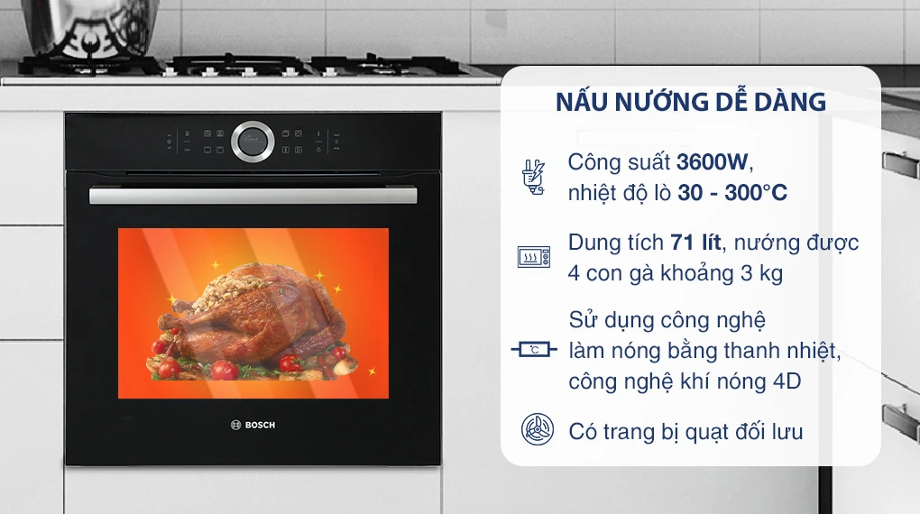 Lò nướng âm Bosch HBG634BB1B 71 lít - Nấu nướng đơn giản Lò nướng âm tủ BOSCH HBG634BB1B