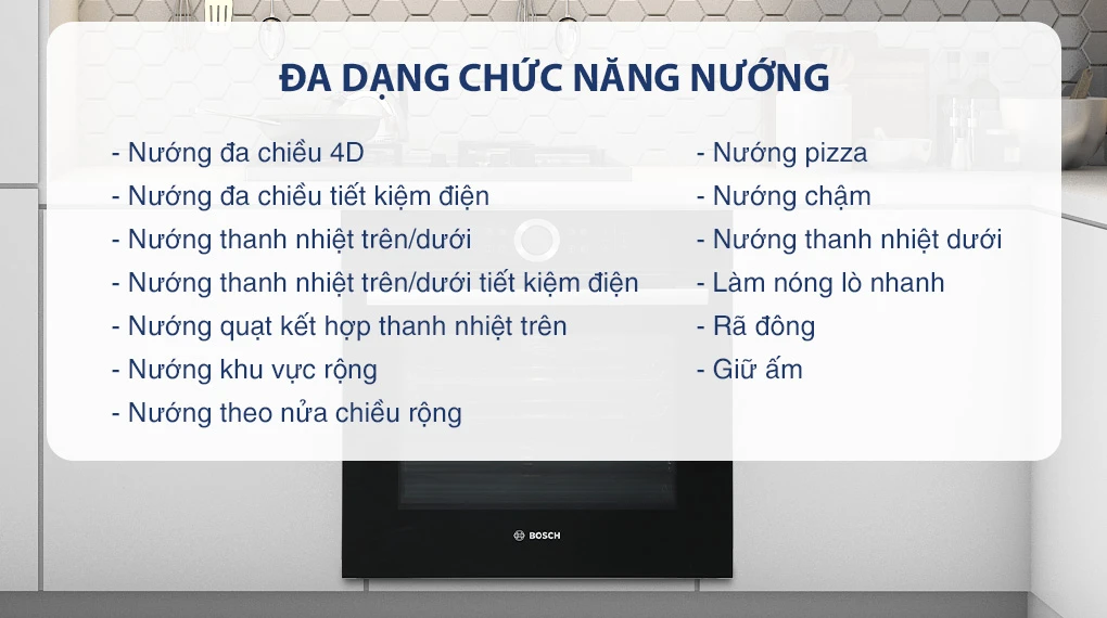 Lò nướng âm Bosch HBG634BB1B 71 lít - Chức năng Lò nướng âm tủ BOSCH HBG634BB1B - Chức năng