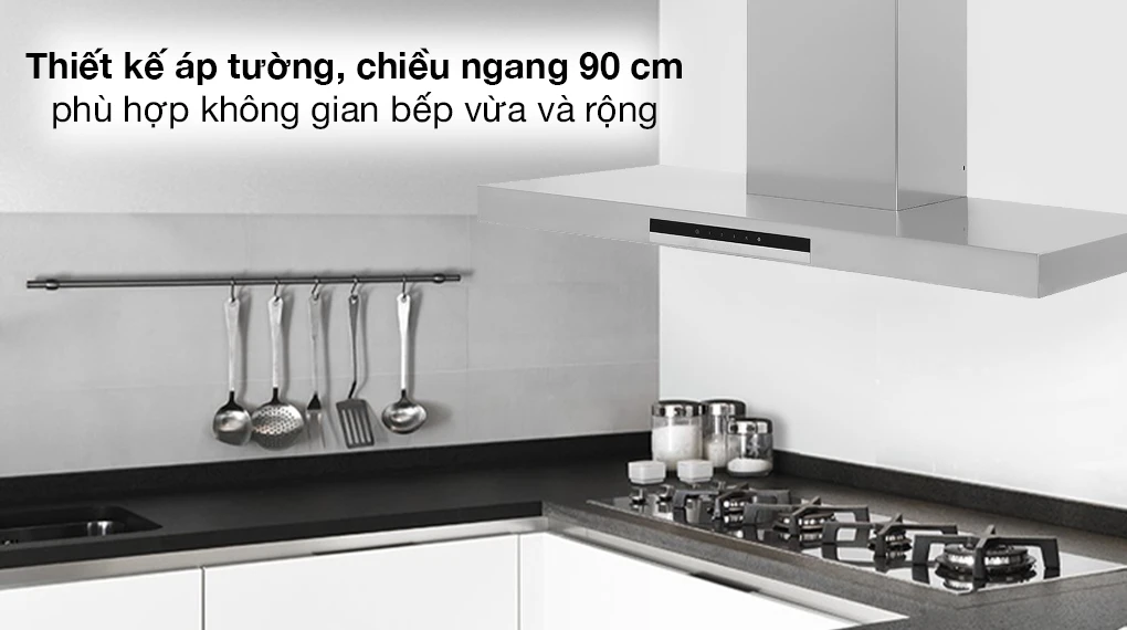 Thiết kế - Máy hút mùi áp tường Bosch DWB97IM50 Thiết kế bo góc vuông cứng cáp, sang trọng.