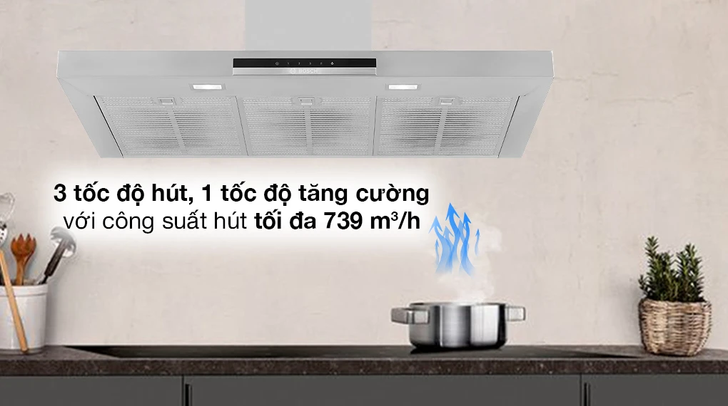 Tốc độ và công suất hút - Máy hút mùi áp tường Bosch DWB97IM50 Tốc độ và công suất hút - Máy hút mùi Bosch DWB97IM50