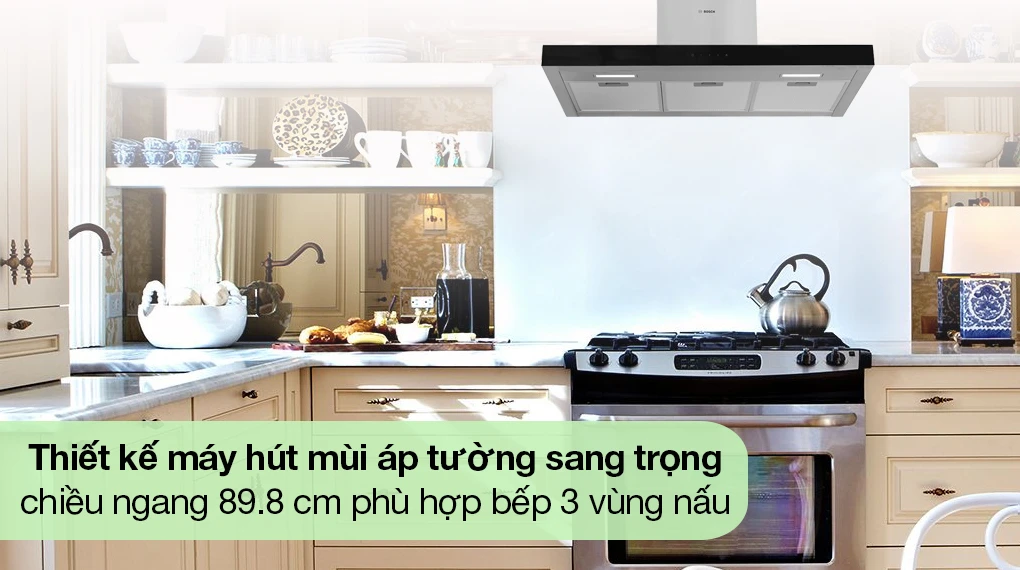 Máy hút mùi áp tường Bosch DWBM98G50B - Thiết kế Máy hút mùi Bosch DWBM98G50B áp tường thiết kế hoàn thiện trong từng chi tiết, đường nét tinh tế