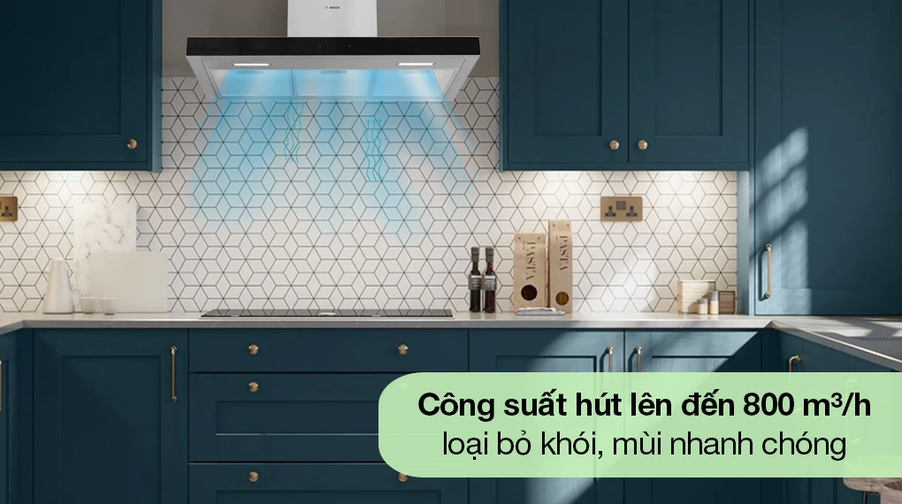Máy hút mùi áp tường Bosch DWBM98G50B - Loại động cơ, công suất hoạt động, công suất hút, chế độ hút Máy hút mùi áp tường Bosch DWBM98G50B - Loại động cơ, công suất hoạt động, công suất hút, chế độ hút