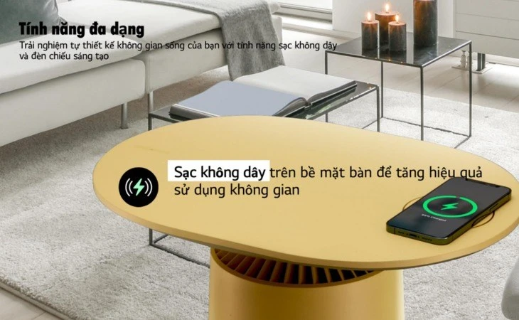 Máy lọc không khí LG PuriCare Aero Furniture AS20GPRU0 vàng được trang bị sạc không dây tích hợp, mang lại trải nghiệm tốt cho người dùng Máy lọc không khí LG PuriCare Aero Furniture AS20GPRU0 vàng được trang bị sạc không dây tích hợp, mang lại trải nghiệm tốt cho người dùng