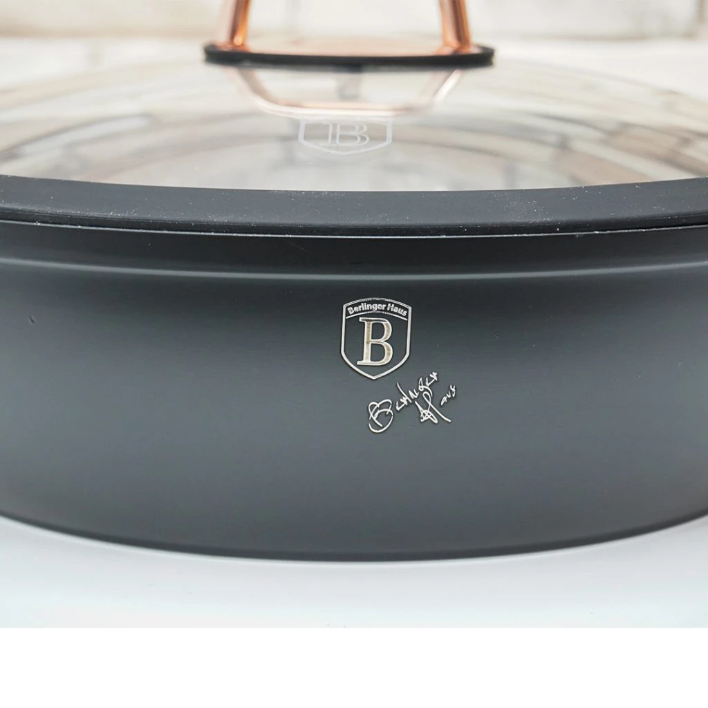 Nồi chảo 2 quai cầm có nắp Berlinger Haus BH/1640N 28cm lớp chống dính bằng đá – màu đen/rose - Sieu Thi Sieu Re - SieuThiSieuRe.vn