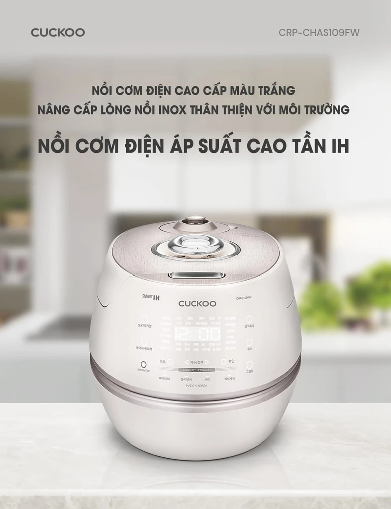 Nồi cơm điện cao tần áp suất Cuckoo CRP-CHAS109FW 1.8L (Lòng inox)