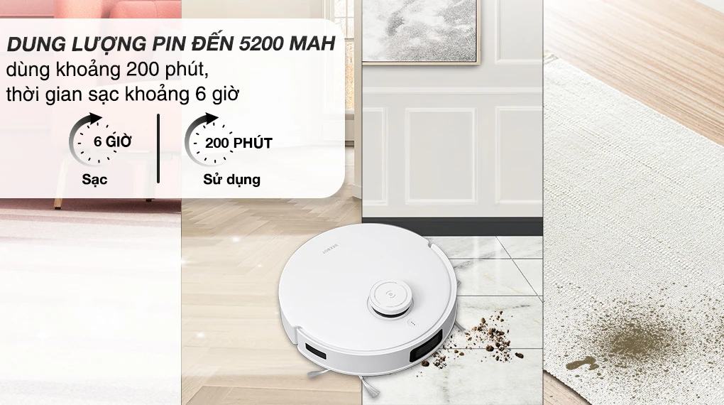 Robot hút bụi lau nhà Ecovacs T10 Turbo - Thời gian sử dụng Thời gian sạc, thời gian dùng và dung lượng pin