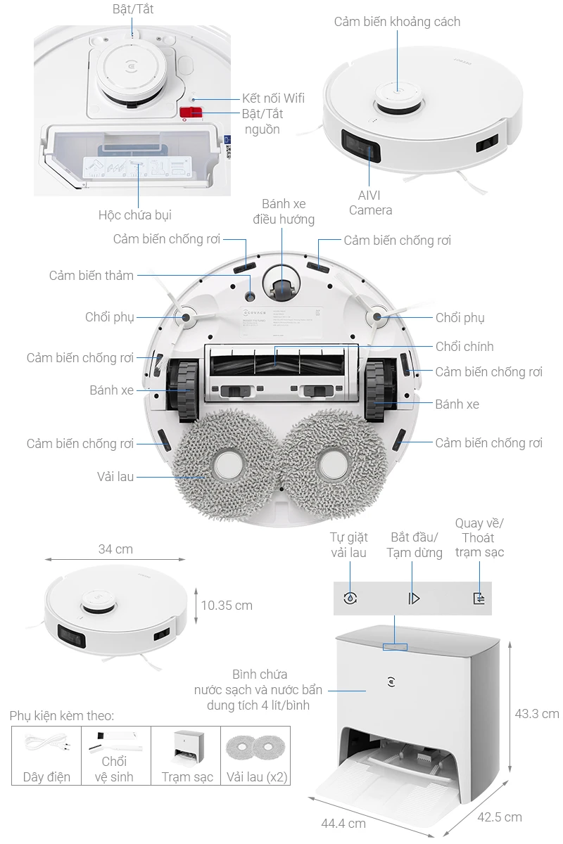 Thông số Robot hút bụi lau nhà Ecovacs Deebot T10 Turbo
