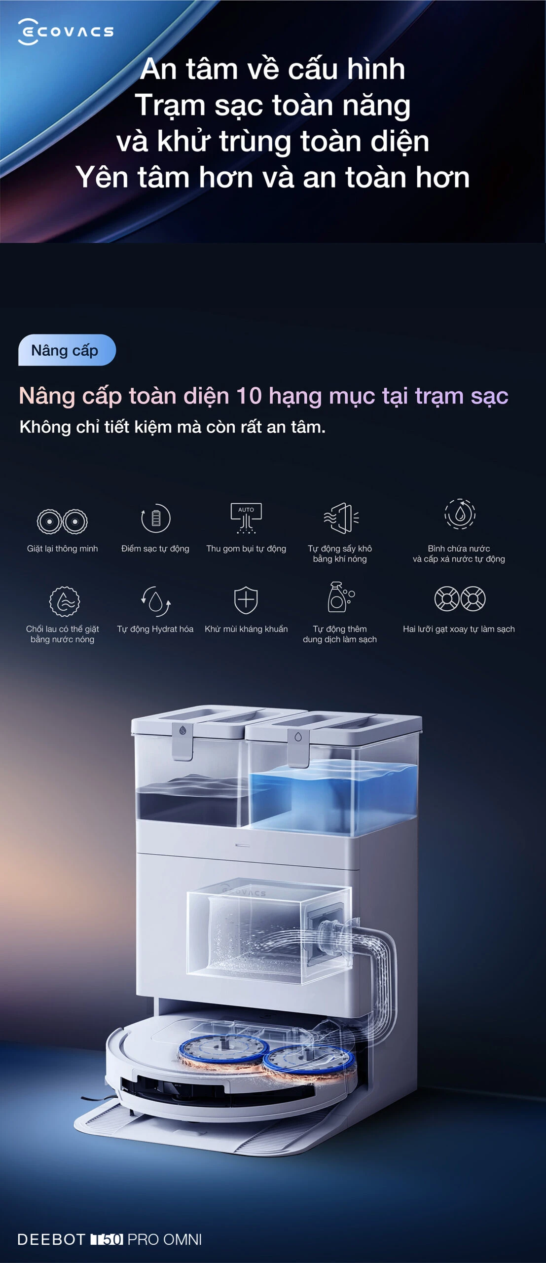 Robot hút bụi lau nhà Ecovacs Deebot T50 Pro Omni 2025 - Vietnam Robotics