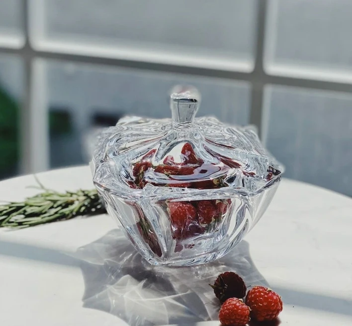 Thố mứt pha lê Bohemia Neptune sóng 13cm