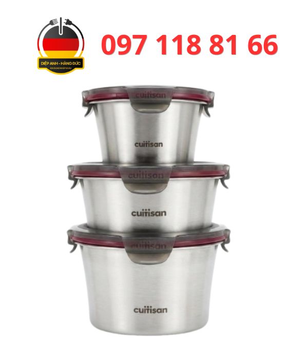 Bộ 3 hộp inox tròn Cuitisan Flora - Diệp Anh hàng Đức